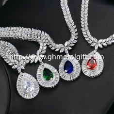 China Womens Necklace Earring Wedding Accessories Red Imitation Diamond Bridal Necklace High Quality Cz Necklace Jewelry S supplier