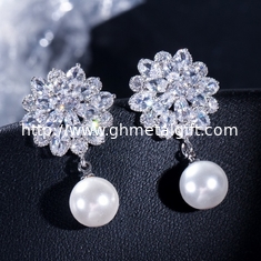 China CZ earrings Brass setting zircon stud earrings hip hop bling blilng jewelry earrings necklace jewelry set supplier