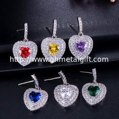 China Fashion Lady Heart Shape Earrings Red CZ Stone Earrings jewelry earrings necklace jewelry set supplier