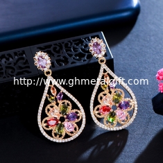 China Luxury Female Crystal Zircon Stone Earrings Fashion silver color Earrings Vintage Double Stud Earrings For Women supplier