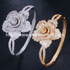 China Luxury Rhinestone Flower Bracelet for Women Crystal Bracelet Wedding Bridal Bracelet Gold Silver Color Bracelet  Jewelry supplier