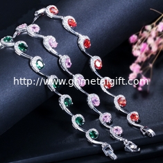 China Lovely Women Four Round Bracelet Red CZ Stone Bracelet Setting Crystal Fashion Tennis Bracelet for Wedding Gift supplier