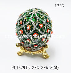 China Faberge Egg Trinket Jewelry Box with Rose for Sale Rose Jewelry Trinket Box Rose Green Egg Christmas Wedding Gift supplier
