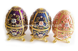 China Zinc Alloy Luxury Easter Egg jewelry Box Russian Reticulate Metal Faberge Egg Easter Egg Gift Decorate Box Home Desk supplier