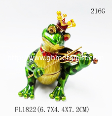 China Mini Metal Frog Trinket Box Hinged Hand-Painted Animal Crystal Rhinestone  Frog Jewelry Trinket Box Wedding Lady's Gift supplier