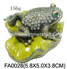 China Gifts Handmade Frog Trinket Box Frog Ring Box Frog Jewelled Jewelry Box with Crystal Pewter Frog Jewelry Trinket box supplier