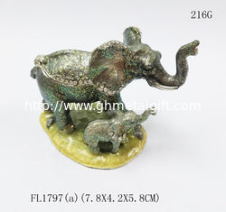 China Enamel Elephant Trinket Jewelry Decorative Box elephant shaped jewelry box for promotional gift supplier
