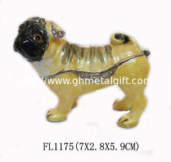 China gold plated dog with crystal charm animail trinket boxes wholesale supplier