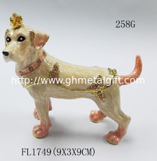 China Factory offer New design Pewter Alloy Rhinestone Dog metal jewelry box supplier