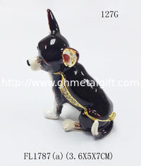 China dog bejeweled trinket box dog alloy decorative crafts pewter ornament home decorative supplier