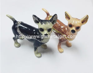 China Cute small metal decorative trinket boxes Chihuahua dog jewelry box supplier