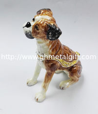China Bejeweled Home Decoration Dog metal trinket box Enamel Pewter Alloy Dog design metal trinket box supplier