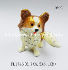 China New product animal dog Metal Rhinestone Jewelry Box cheap trinket box supplier