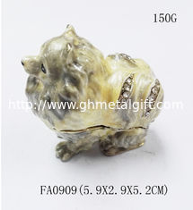 China dog shape gold plated trinket box metal jewelry boxes small dog  jewelry boxes supplier
