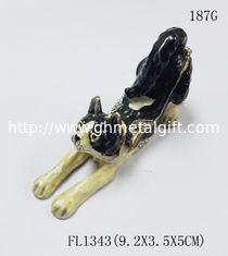 China Cat trinket jewelry box metal cat figure bejeweled box cat enamel trinket box supplier