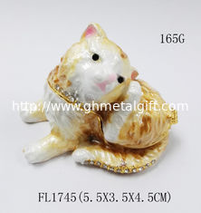 China Fashionable Metal Alloy Pewter Rhinetone Cat Trinket jewelry box supplier