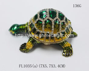 China Lucky jeweled trinket boxes green  turtle trinket box metal  turtle jewelry box supplier