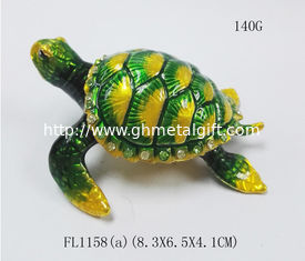 China Lovely turtle metal alloy trinket box pewter jeweled turtle enameled trinket box supplier