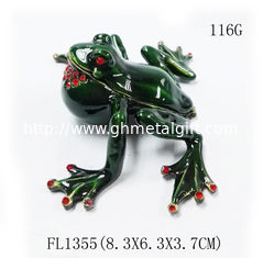 China Bejewelled Home decoration Alloy Hand painted crystal Frog metal trinket box supplier