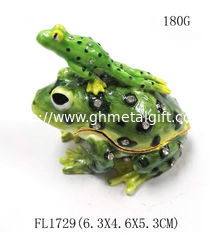 China Golden plated enamel fashion frog pewter box macaron trinket box  frog Mum and baby  trinket box supplier