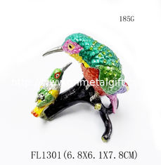 China Mum and baby bird metal jewelry box for jewelry wholesales bird jeweled enamel trinket box supplier