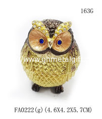China Alloy metal owl shape with rhinestone Mini Owl antique jewelry box supplier