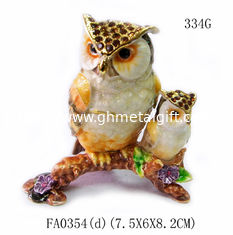 China Mun and baby owl bird jewelry box enamel owl trinket jewelry owl decorative box  trinket box supplier