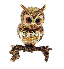 China Beautiful owl handpaint metal jewelry box rhinestone owl birds enamel trinket boxes supplier