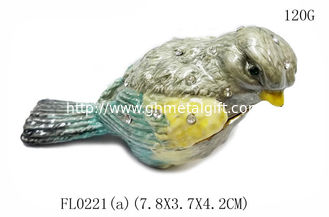 China Bird jeweled trinket box enamel rhinestone bird jewelry box container bird figurine supplier