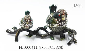China Mun and baby birds design jeweled box enamel birds trinket box with crystals supplier