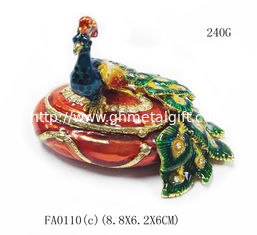 China Fashion peacock shaped metal jewelry boxes peacock trinket box jewelry packing box supplier