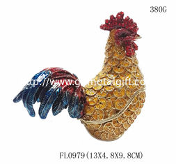 China Decorative alloy rooster jewelry boxes beautiful cock enamel trinket box supplier