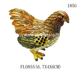 China Hen hinged trinket jewelry box for new year rooster figure gifts jeweled enameled trinket boxes supplier