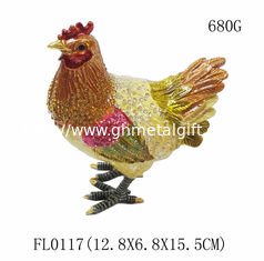China Pewter alloy animal box metal jewelry boxes hen enameled trinket boxes supplier